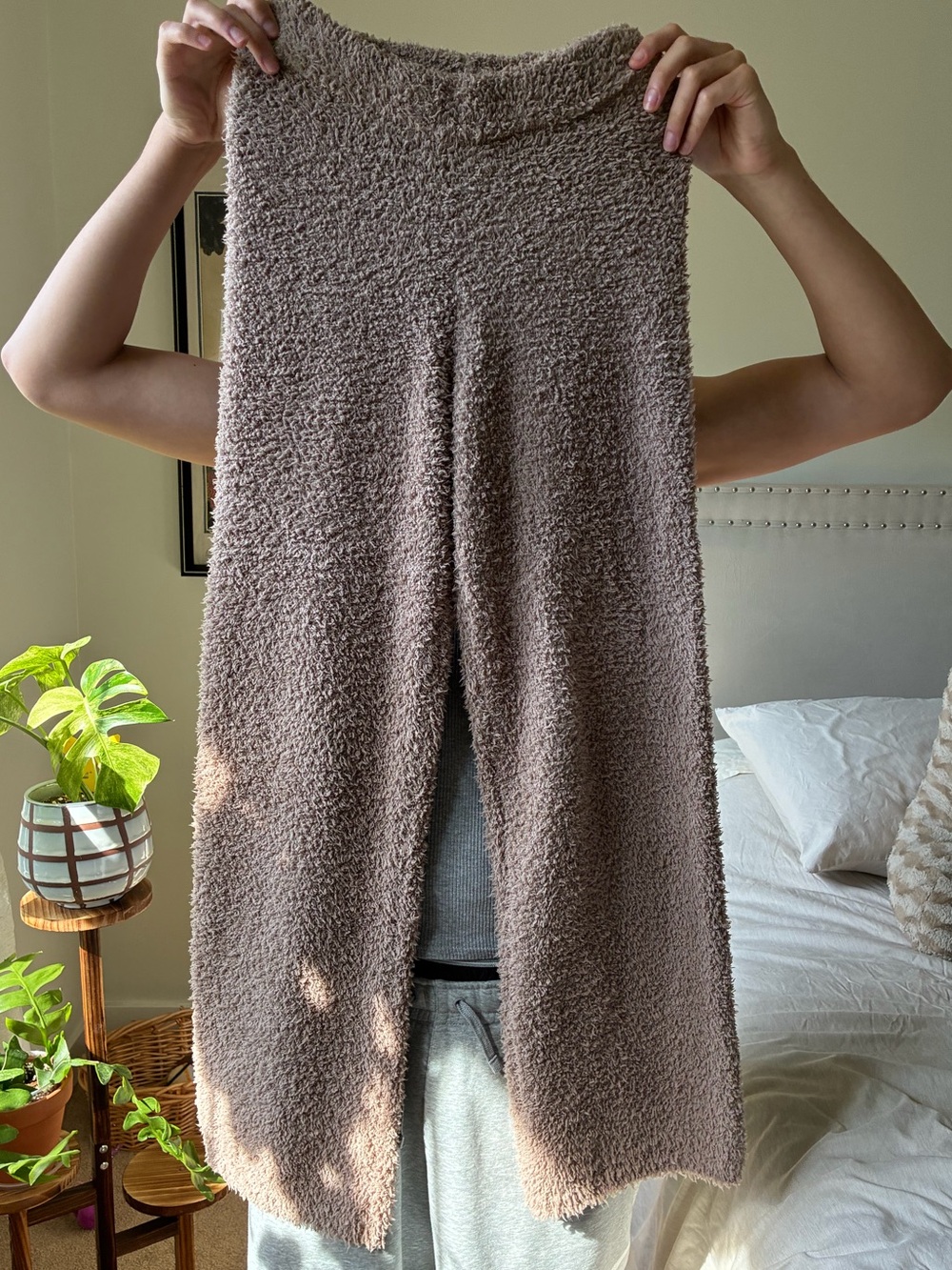 Aritzia Babaton Brown/Taupe Wide leg Fuzzy Pants